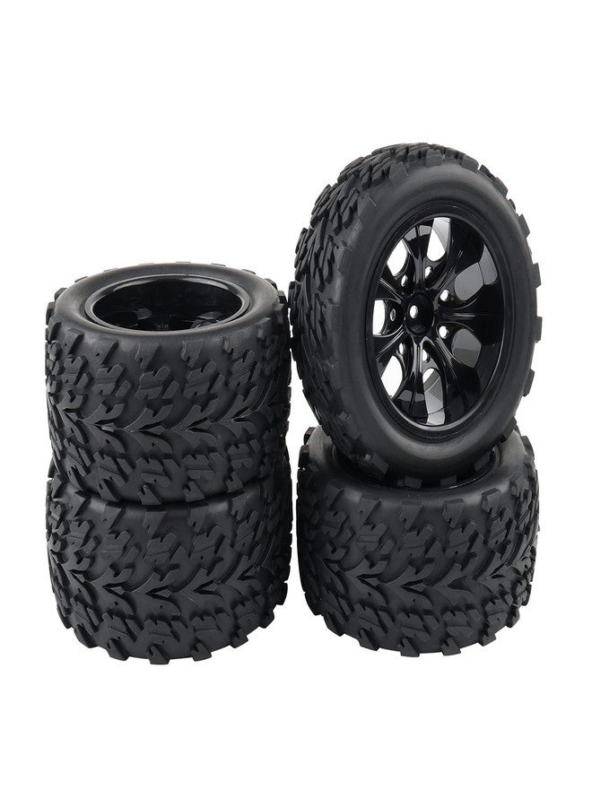 Rowiz 4x 1:10 RC Monster Truck Car Wheels Rubber RC Tires with 7 Spokes Wheel Rim Black RC Parts - Image 1